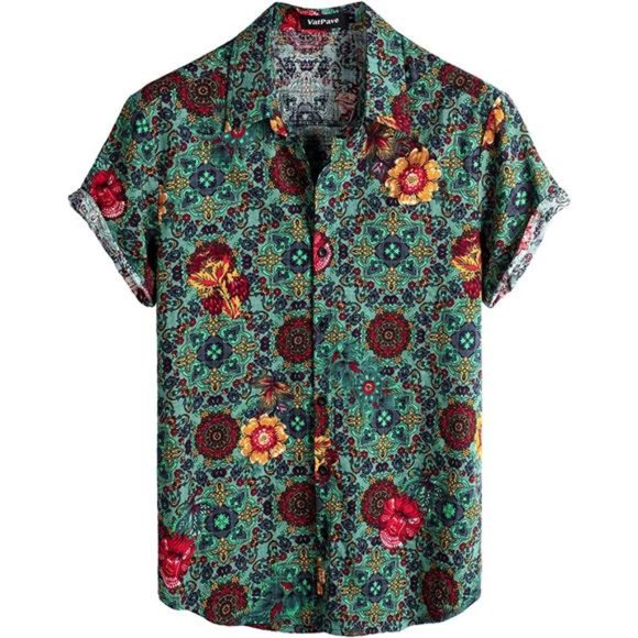 Mens Summer Tropical Shirts Short Sleeve Green Shirts